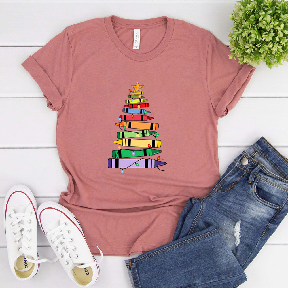 Crayon Christmas Tree Print Design Women's T-shirt - cas7m