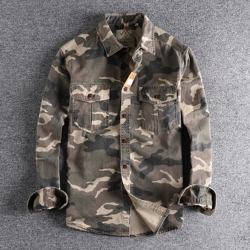 Washed Camouflage American Tooling Long-sleeved Shirt Men - cas7m