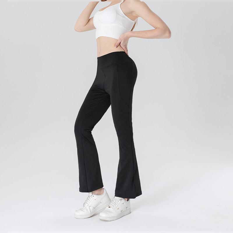 Ladies Mid Waist Abdominal-shaping Slimming Cropped Pants Casual Pocket Bootcut Trousers - cas7m
