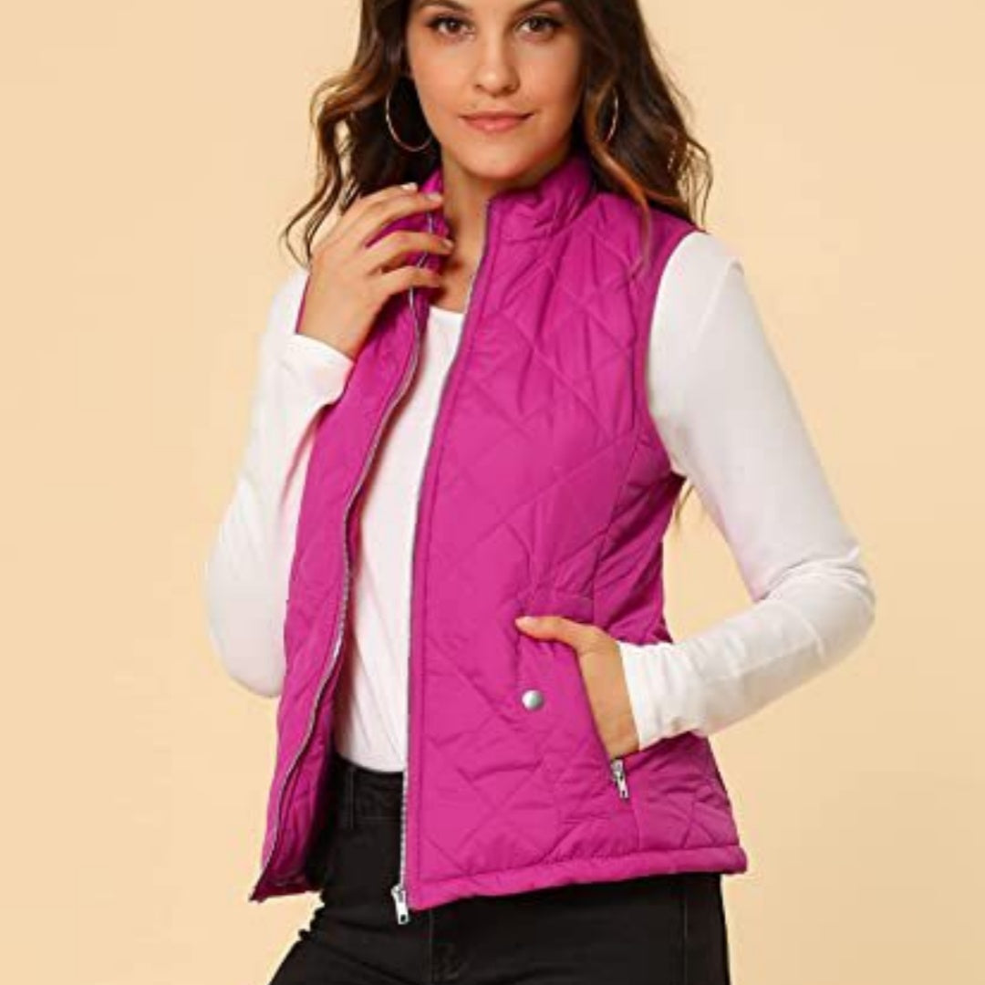 Women's Cotton Vest Stand Collar Zipper Pocket Warm - cas7m