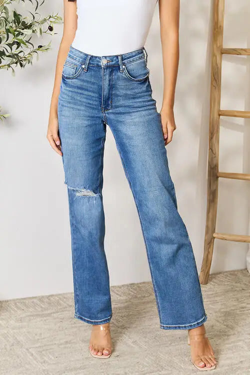 Elegant High Waist Ripped Jeans