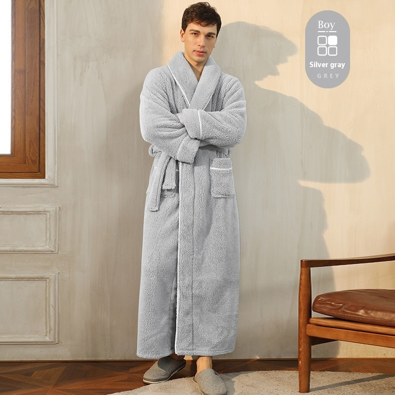 Autumn And Winter Thickened Cotton Velvet Nightgown Men's Winter Plus-sized Plus Size Light Luxury Couple Bathrobe Women's Extended Pajamas - cas7m