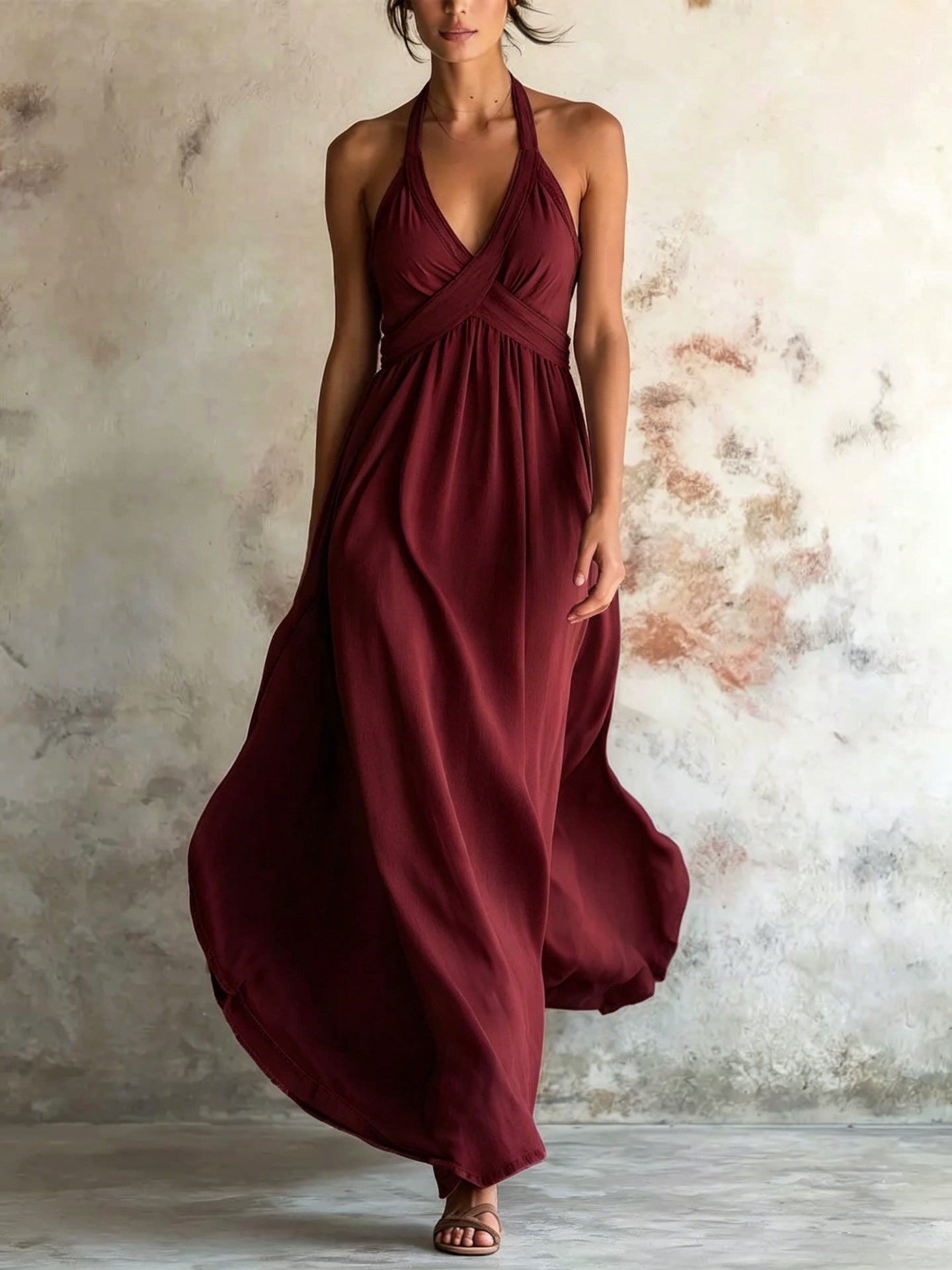 Sleeveless Flared Solid-color Maxi Dress Design - cas7m