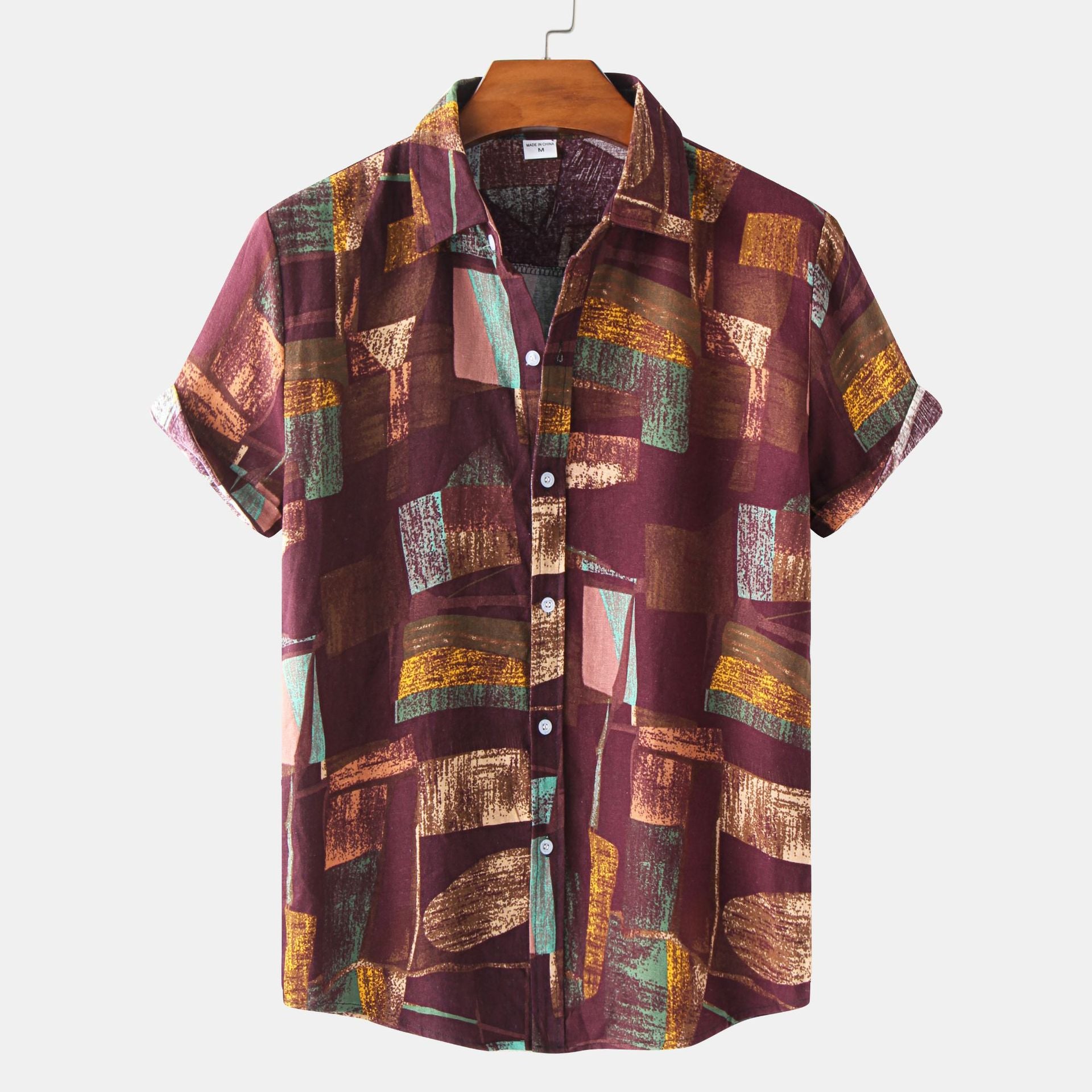 Casual Men's Cotton And Linen Short Sleeve Shirt Hawaiian Short Sleeve Printed Shirt Men - cas7m