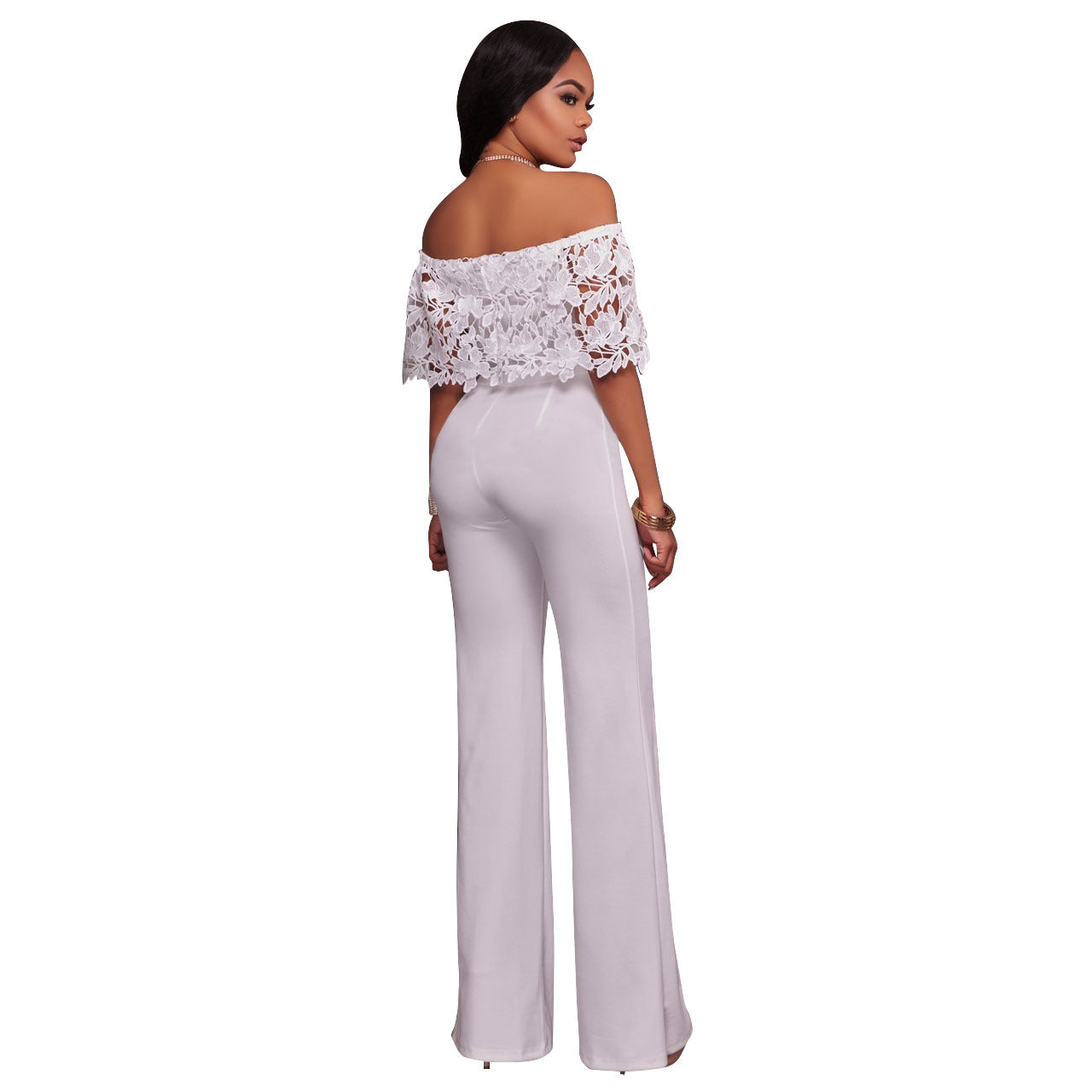 Sexy Tight One-neck Water-soluble Embroidered Jumpsuit - cas7m