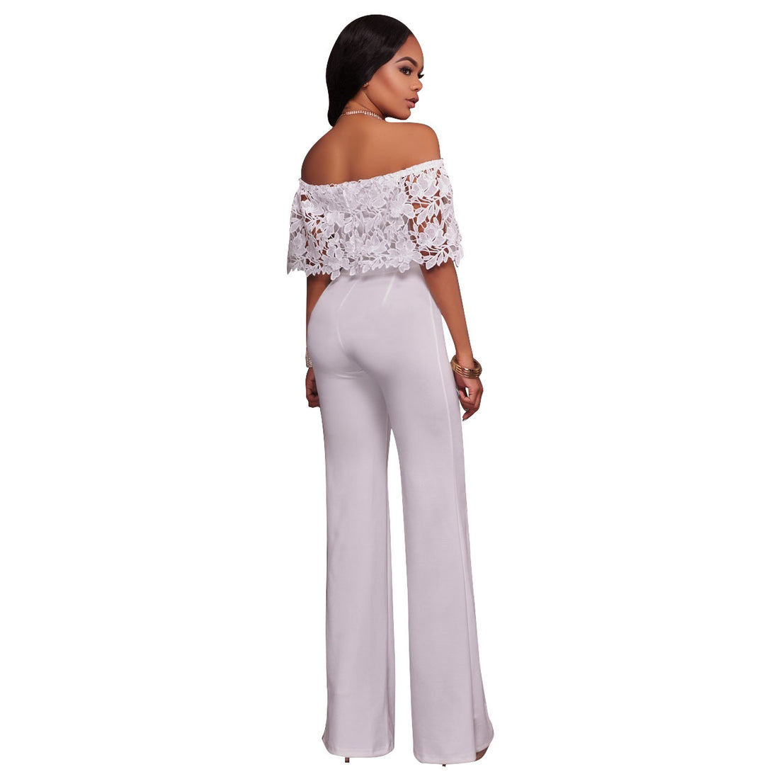 Sexy Tight One-neck Water-soluble Embroidered Jumpsuit - cas7m