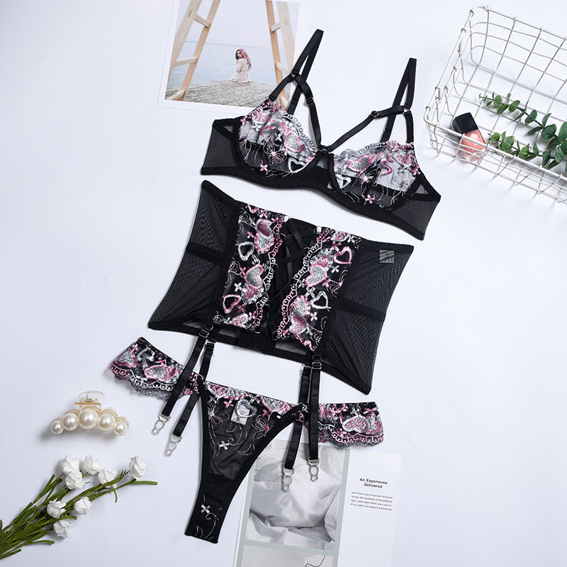 Elegant Black Lace Underwired Bra Set - Women's S/M/L Sizes - cas7m