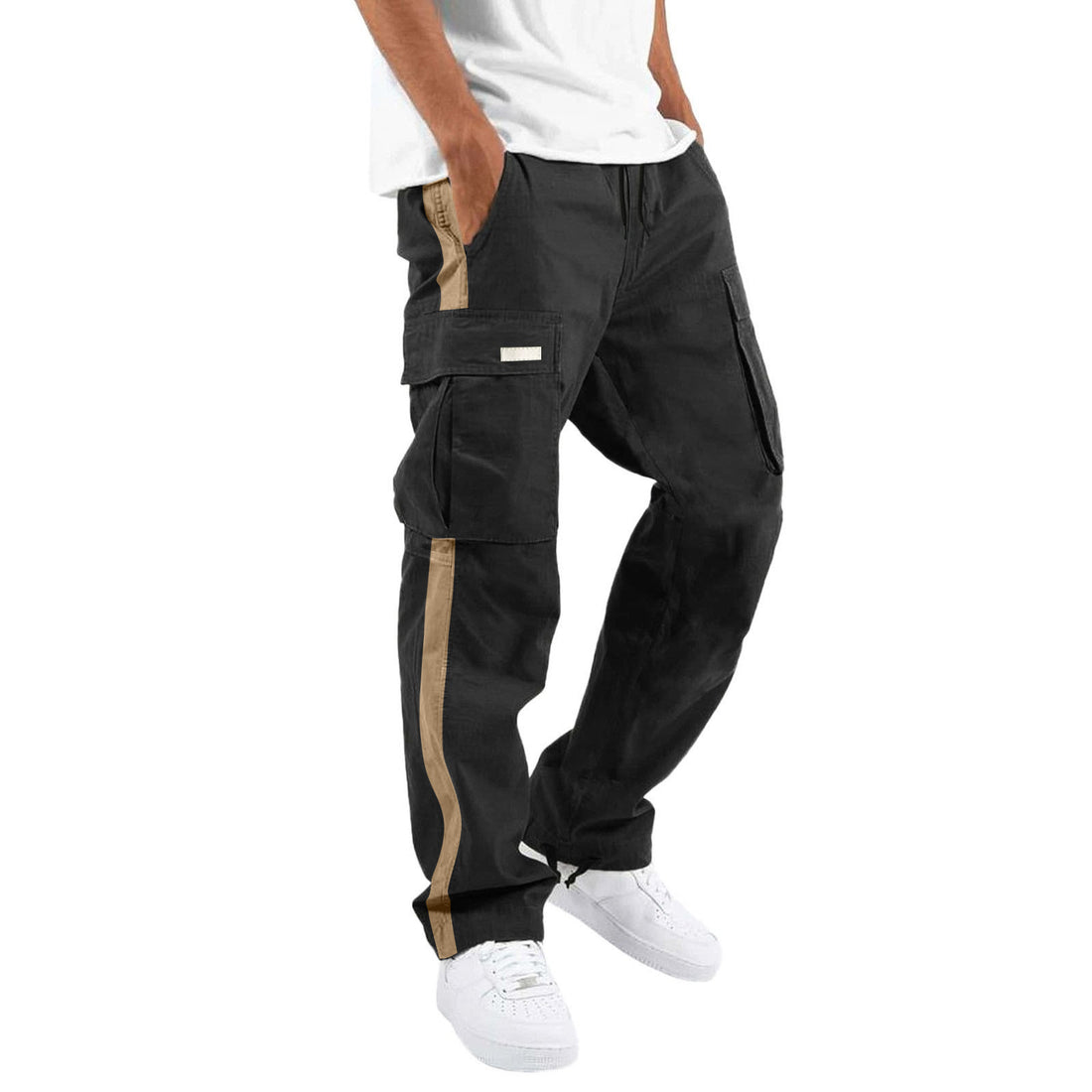 Men's Fashion Casual Drawstring Drawstring Pocket Color Blocking Pants - cas7m