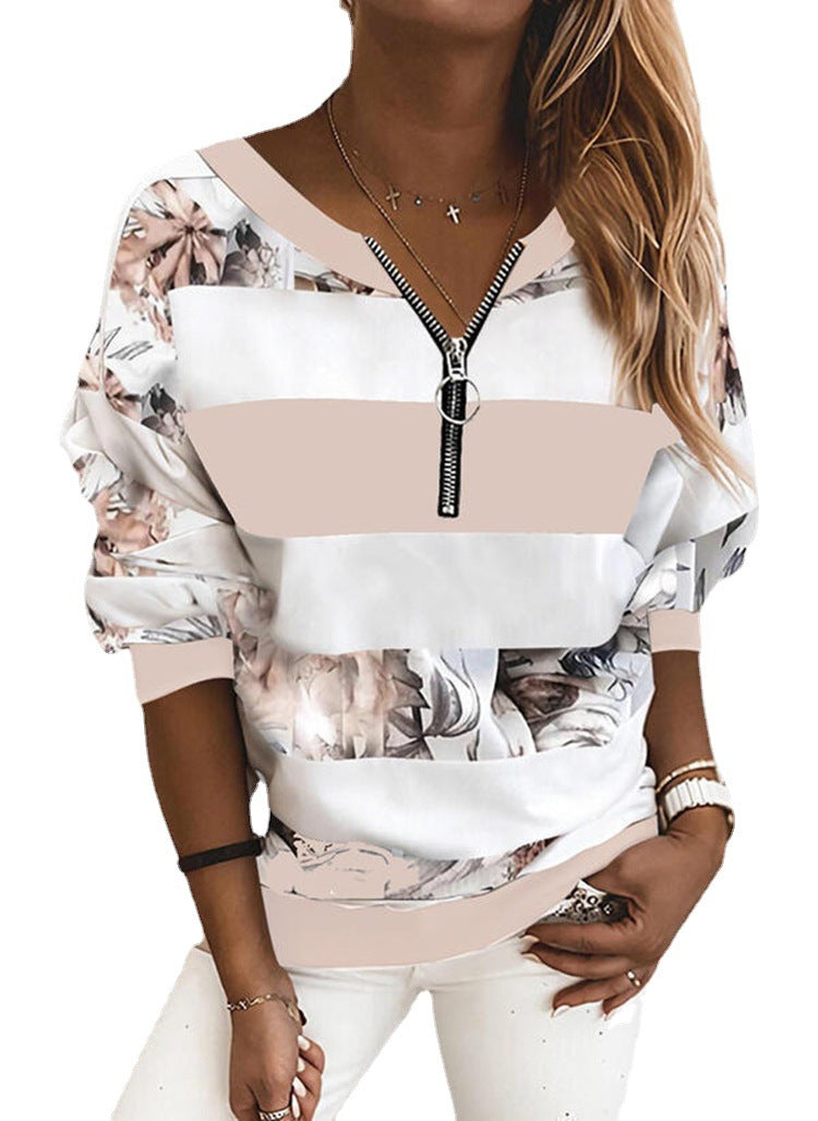 Striped Print Loose Sweatshirt Women - cas7m