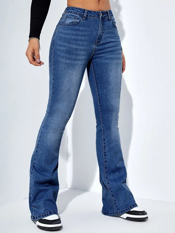 Women's Slim-fit Jeans Pants With Flared Design Fashion Casual High Waist Stretch Trousers - cas7m