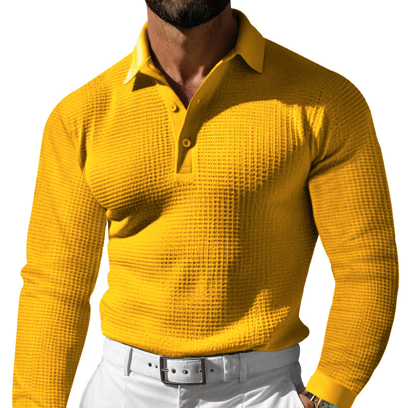 Lapel Button Long Sleeve Vacation Casual T-shirt - cas7m