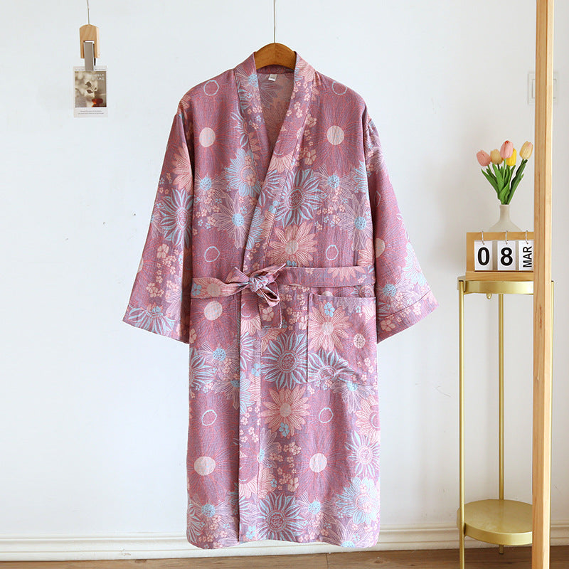 Couple Cotton Loose Bathrobe Lace Bathrobe Women's Double Jacquard Pajamas - cas7m