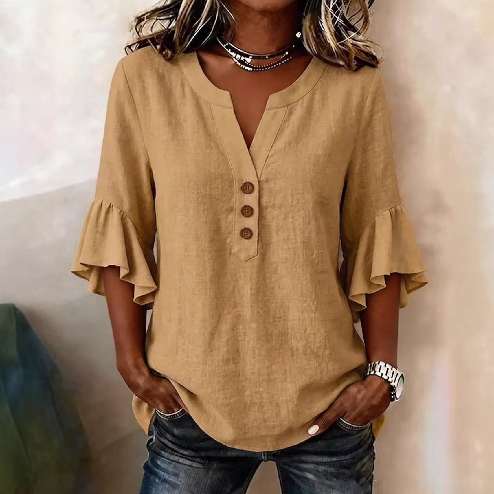 Solid Casual Loose Blouses For Women Fashion Summer Vintage Women's Oversized Shirts And Blouses Elegant Youth Female Tops - cas7m