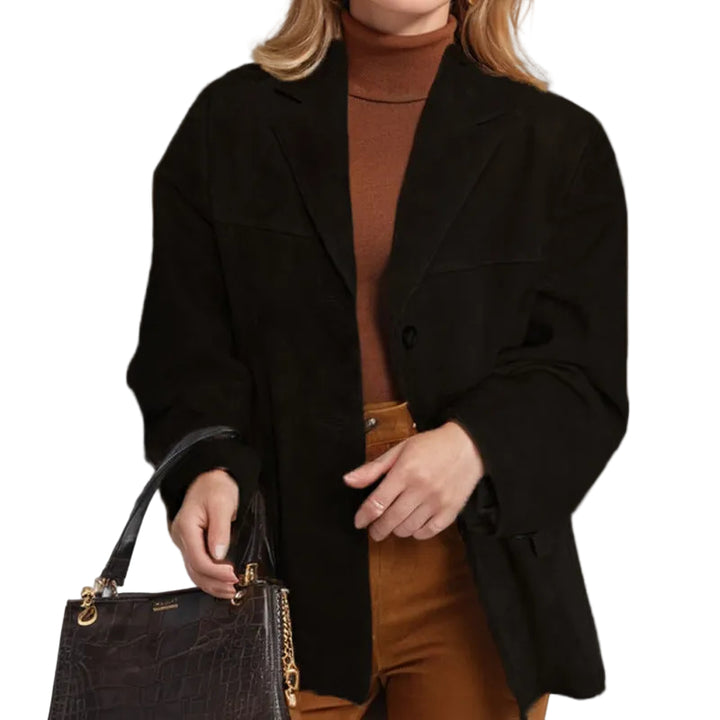 Women's Retro Brown Loose Long Sleeve Jacket - cas7m