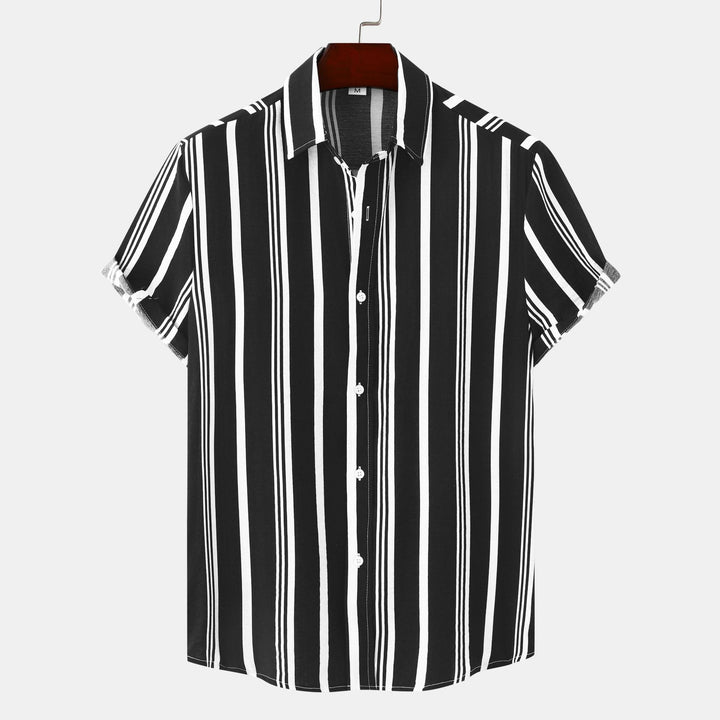 Men's Casual Striped Printed Short Sleeve Shirt - cas7m