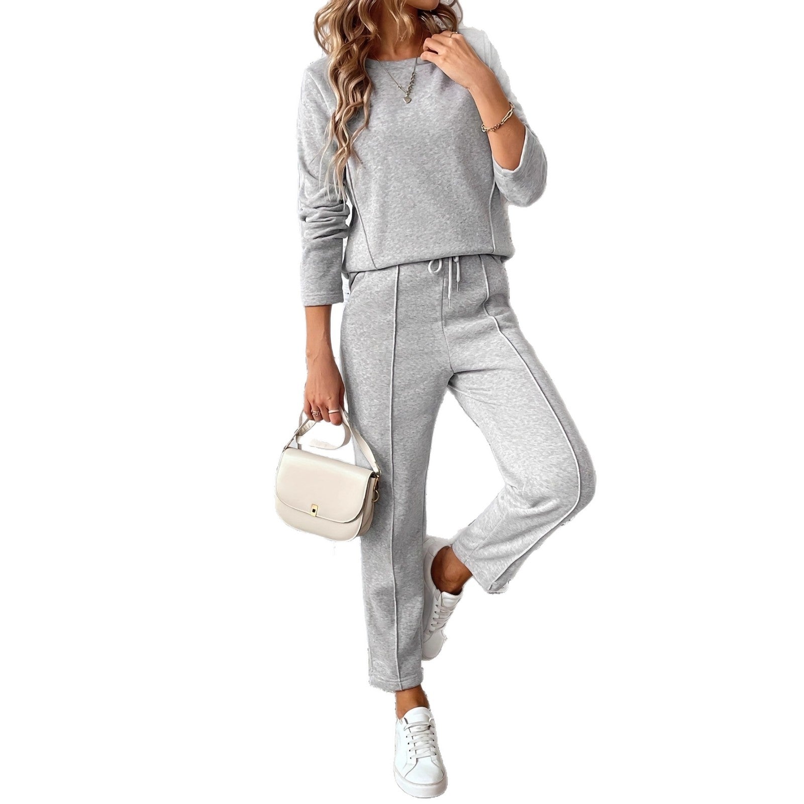 Round-neck Fashionable Top Hoodie Pocket Casual Straight-leg Pants Women's Clothing - cas7m
