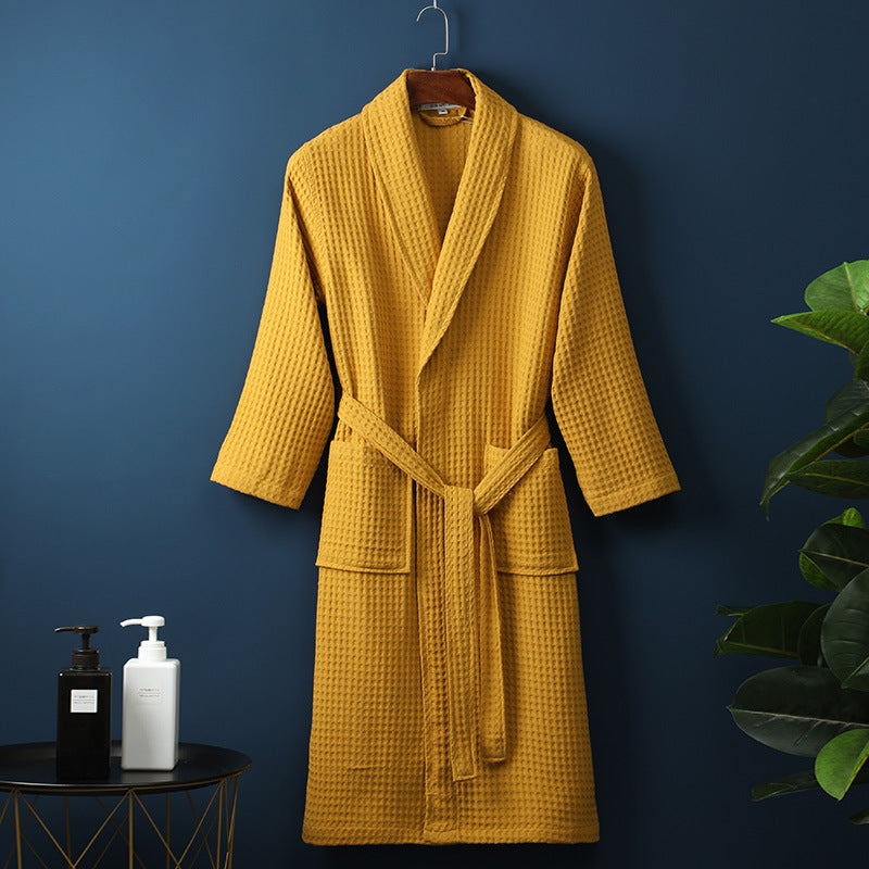Pure Cotton Bathrobe Long Waffle All Cotton Nightgown - cas7m