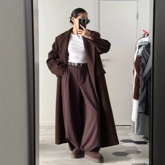 High Waist Mopping Commuter Draped Suit Pants - cas7m