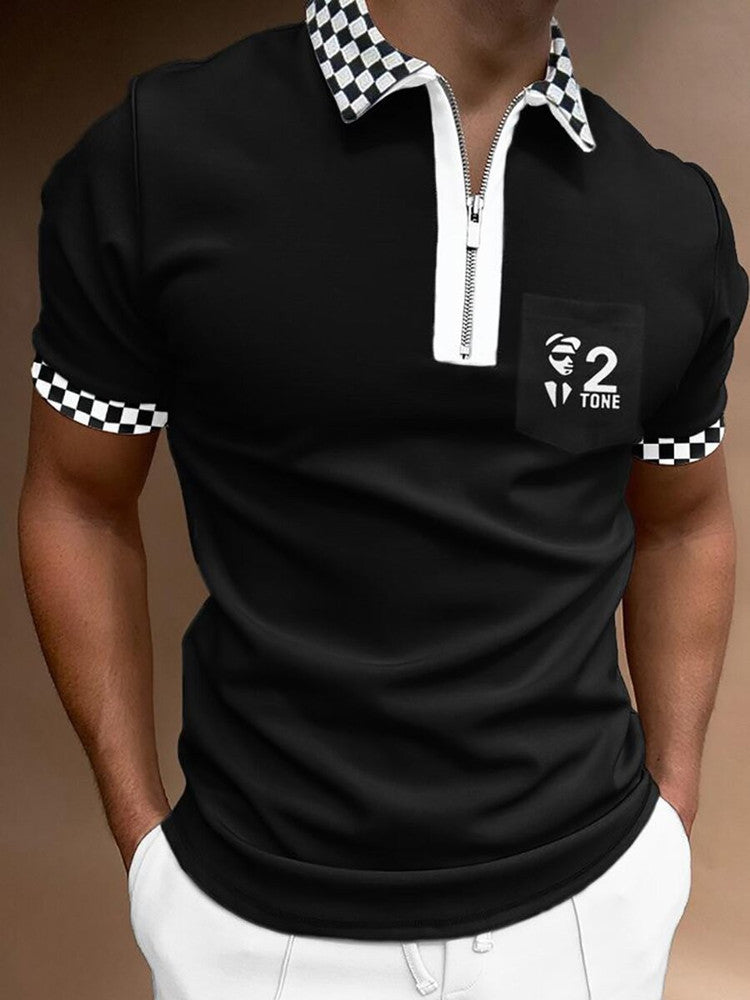 Men's POLO Shirt Striped Printed Short Sleeve T-Shirt Lapel Shirt - cas7m