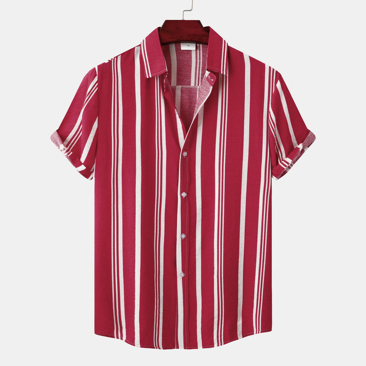 Men's Casual Striped Printed Short Sleeve Shirt - cas7m