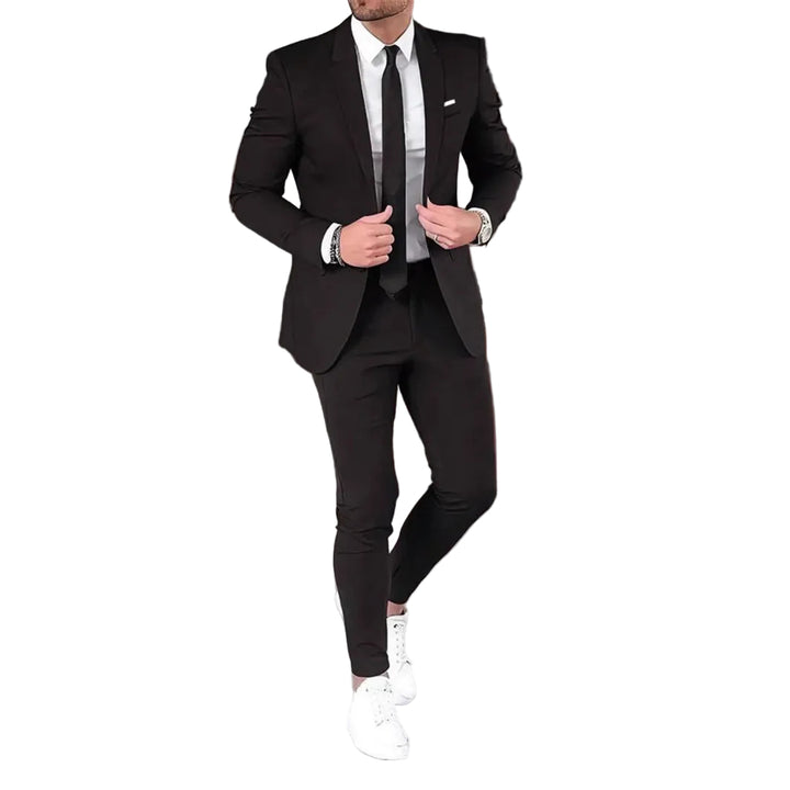 Two-piece Solid Color Slim-fit Coat Suit Pants - cas7m