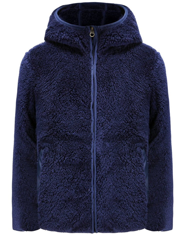 Kids' Cozy Sherpa Fleece Zip Jacket - Navy, 10 Years
