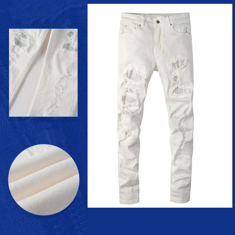 White Diamond Hole & Patch High Street Elastic Jeans - cas7m