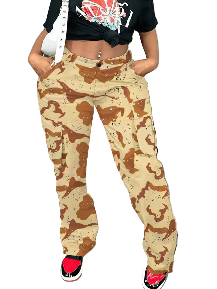 High Straight Waist Multicolor Camouflage Overalls - cas7m