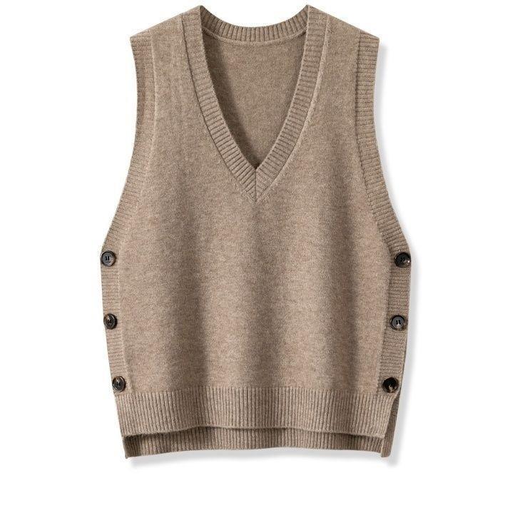 European And American Retro V-neck Knitted Vest Women's Spring Autumn Outerwear - cas7m