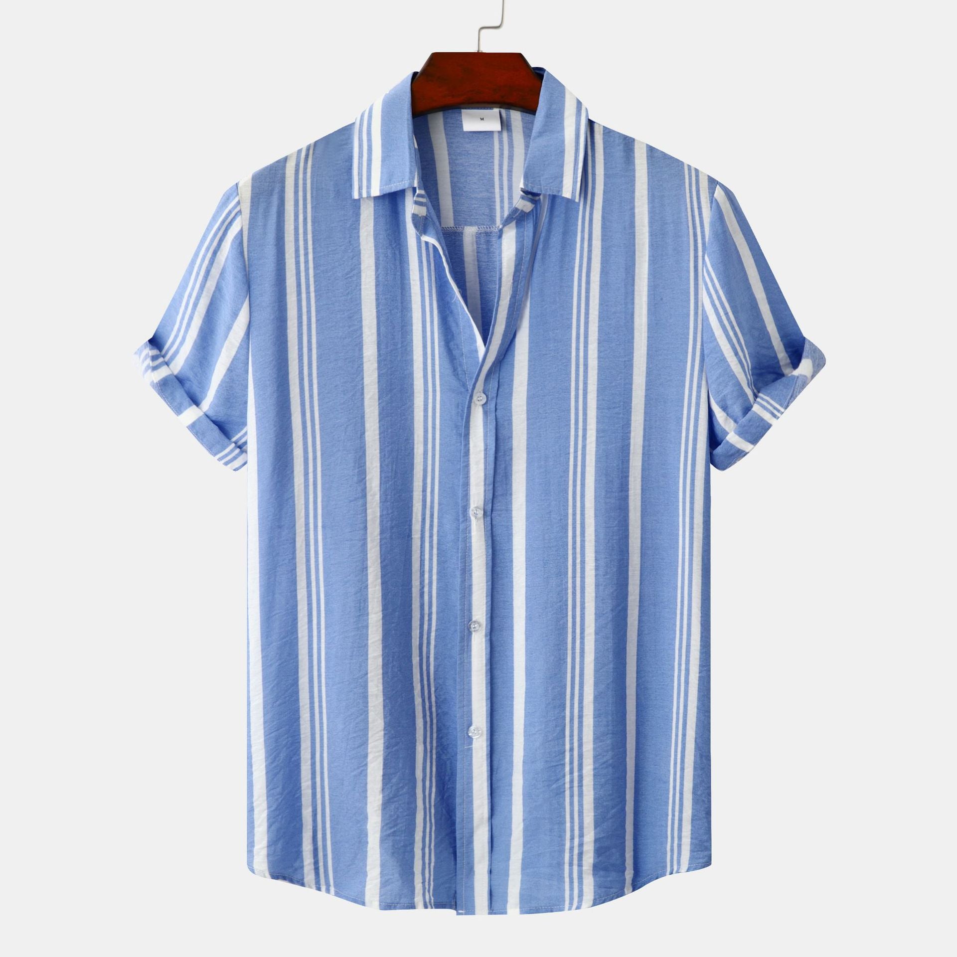 Men's Casual Striped Printed Short Sleeve Shirt - cas7m