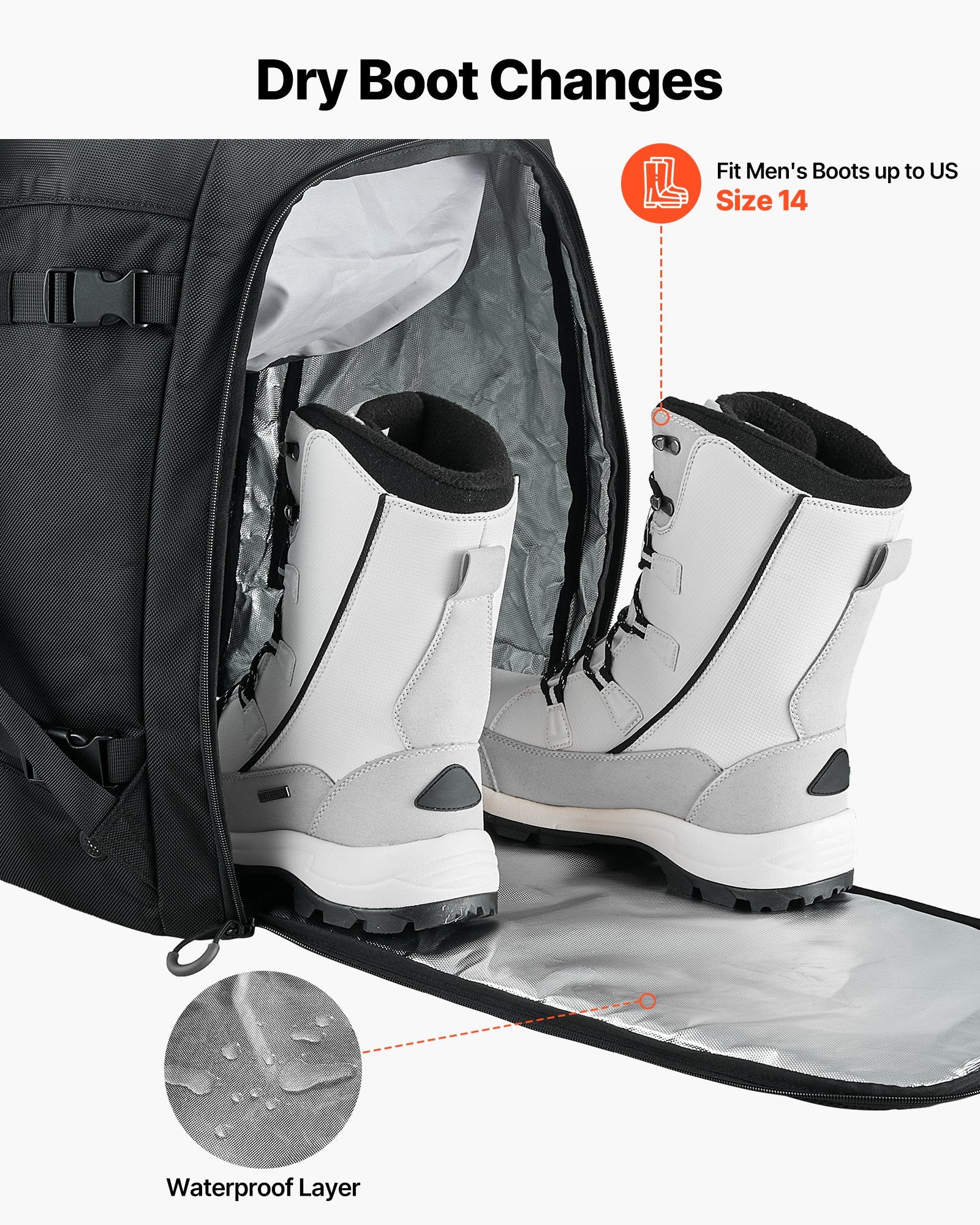 55L Waterproof Ski Boot Bag with Independent Gear Compartments - cas7m