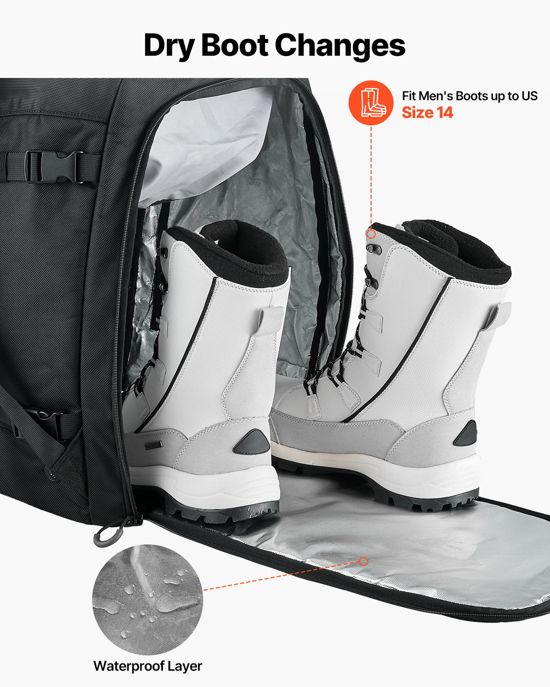 55L Waterproof Ski Boot Bag with Independent Gear Compartments - cas7m