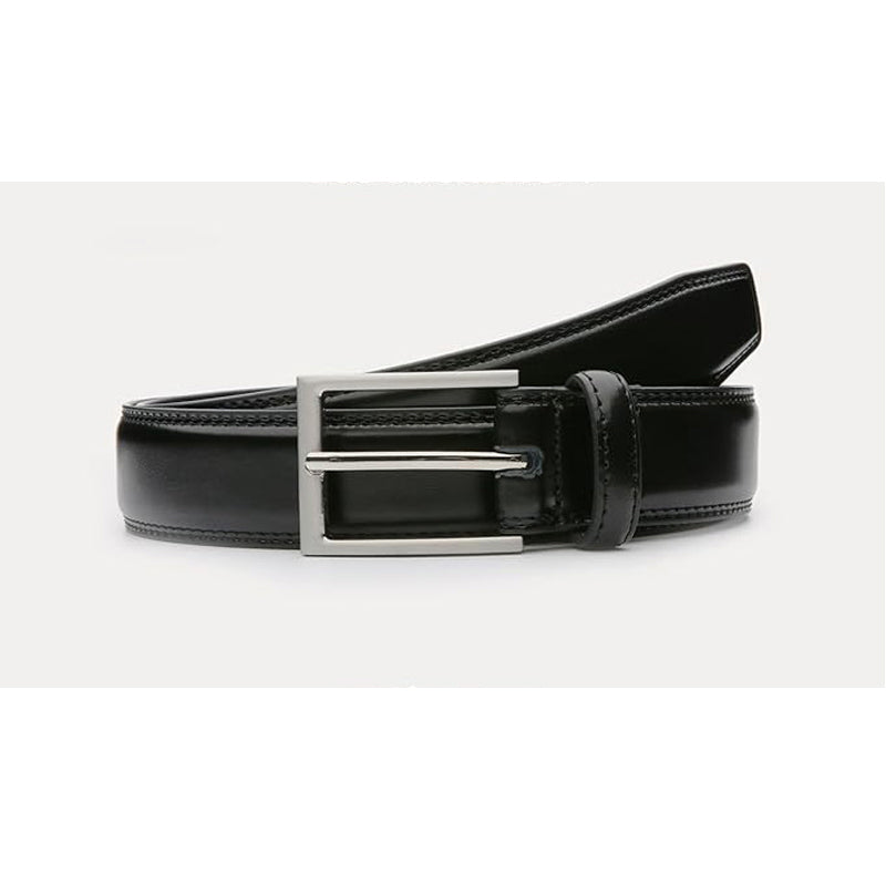 Black 100cm Womens Genuine Leather Dress Belt Classic Casual Belt With Single Prong Buckle For Jeans Pants Work And Business - cas7m