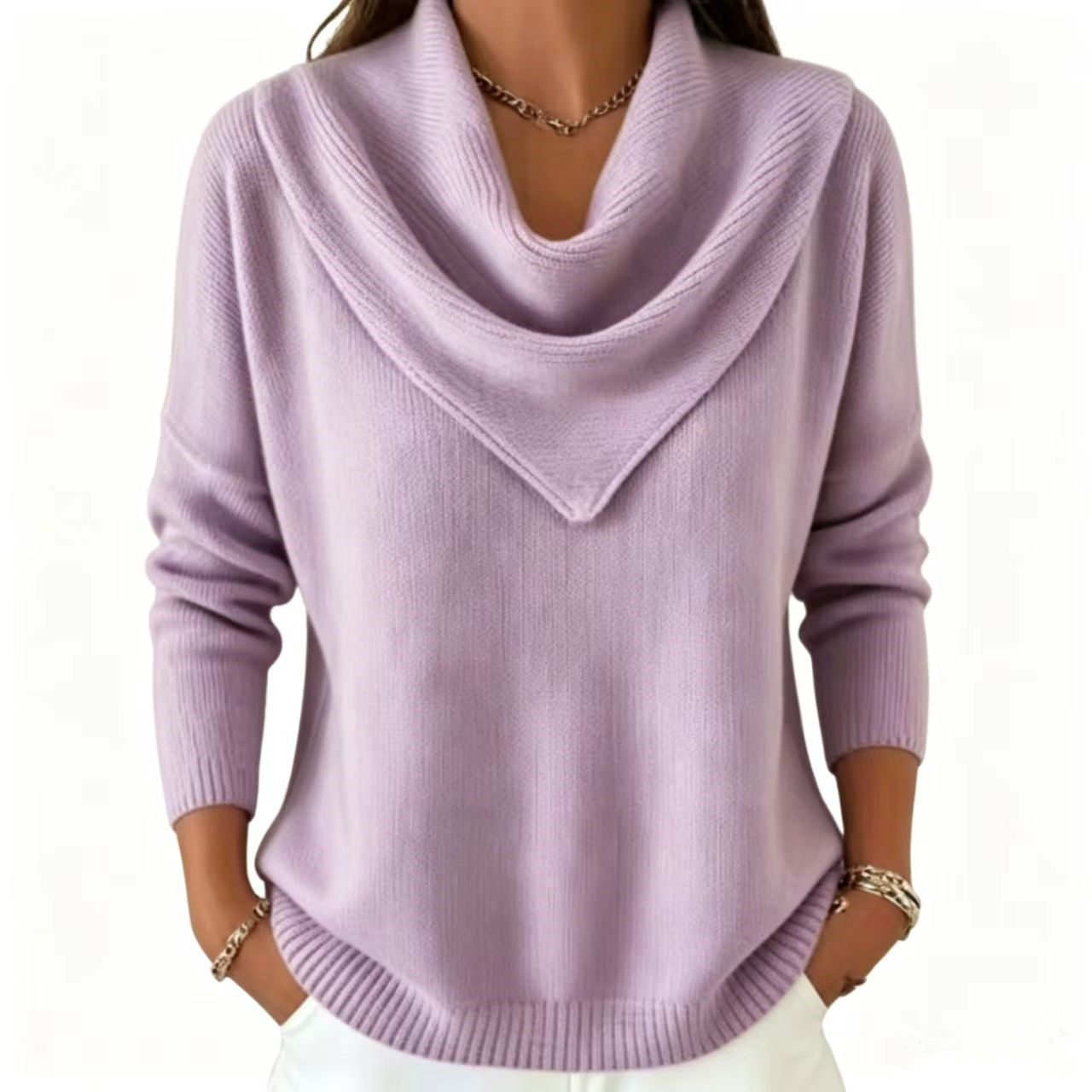 Womens Solid-color Long-sleeve Sweater Top - cas7m