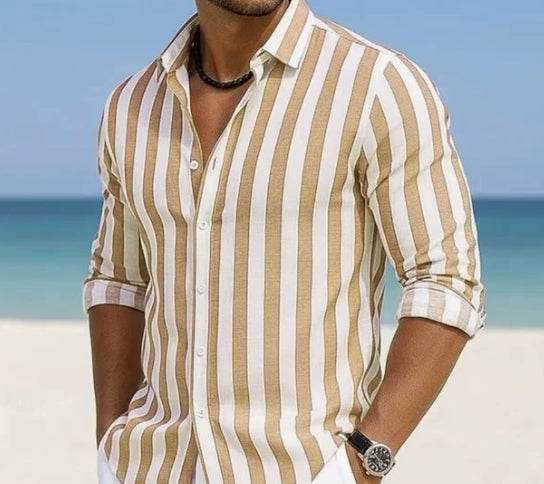 Striped Print Shirt Casual Loose Long-sleeved Shirt Men's Clothing - cas7m