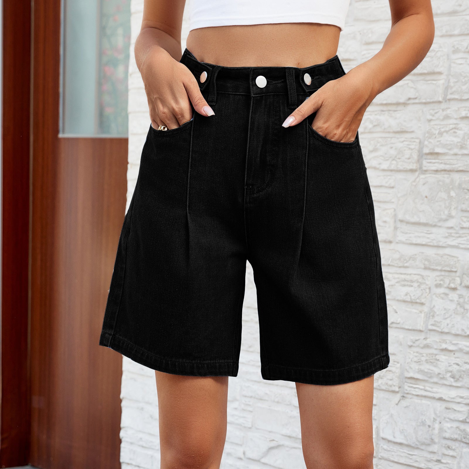 Denim Shorts With Waist Adjustable Design Fashion Summer Pants For Women - cas7m
