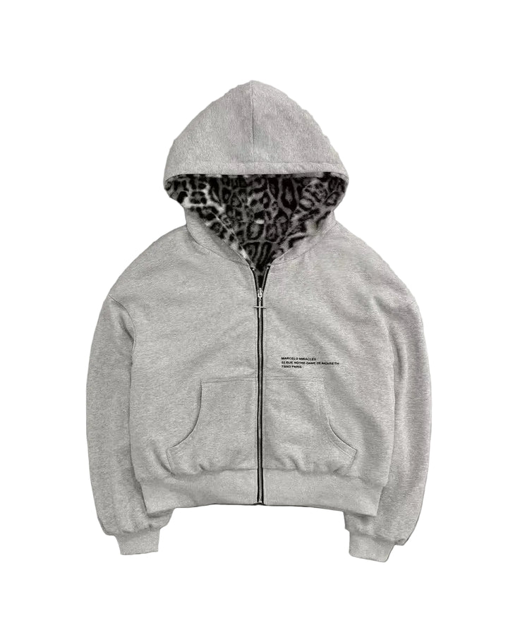 Hooded Hoodie Two Sides Can Wear Vintage Leopard Print Zipper Hoodie - cas7m