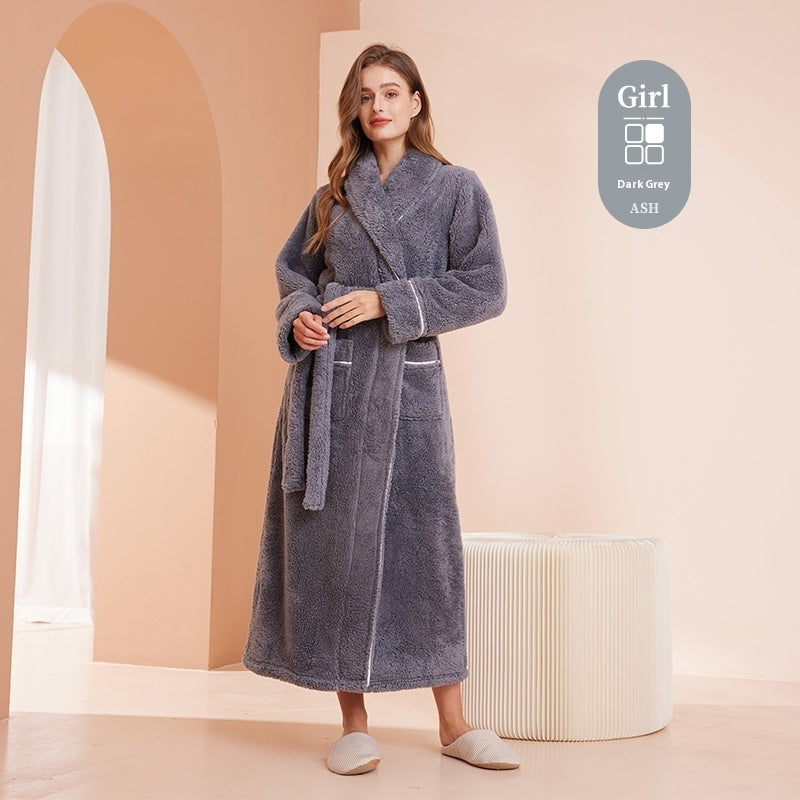 Autumn And Winter Thickened Cotton Velvet Nightgown Men's Winter Plus-sized Plus Size Light Luxury Couple Bathrobe Women's Extended Pajamas - cas7m