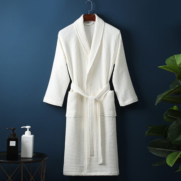Pure Cotton Bathrobe Long Waffle All Cotton Nightgown - cas7m