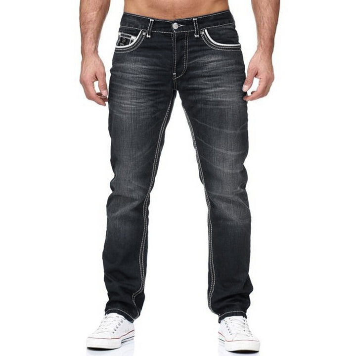 Men's White Distressed Mid-rise Loose Straight-leg Jeans - cas7m