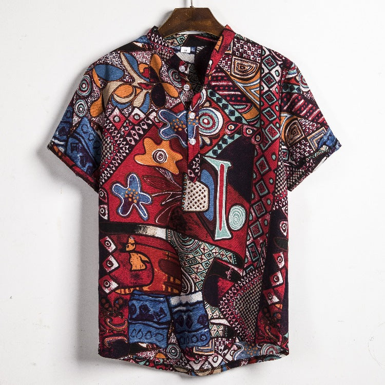 New Short-sleeved Linen Shirt For Men - cas7m