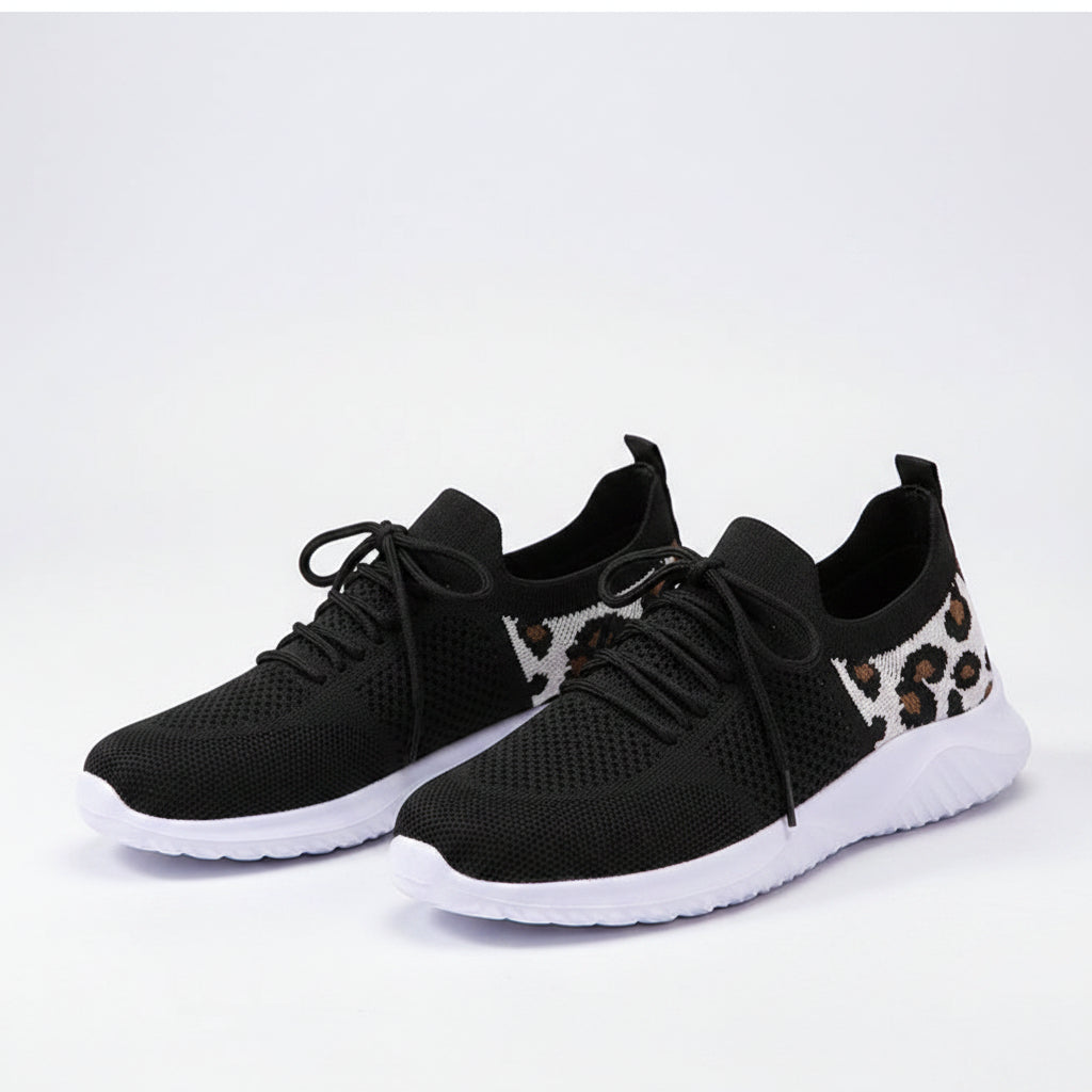 White Shoes Women Leopard Print Lace-up Sneakers Sports - cas7m