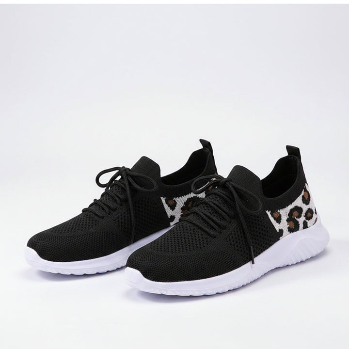 White Shoes Women Leopard Print Lace-up Sneakers Sports - cas7m