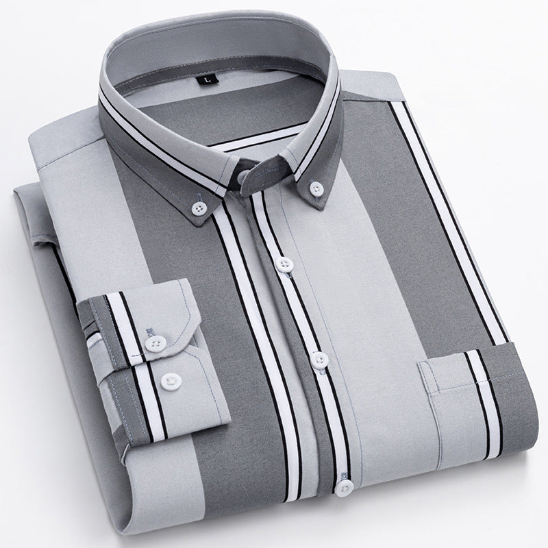 Men's Casual Long Sleeve Wide Striped Shirt - cas7m