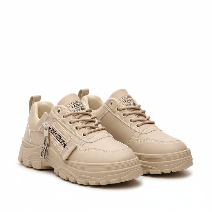 Lace-up Sports Shoes With Side-Zipper Design Fashion Thick-soled Round-toe Casual Shoes For Women Sneakers - cas7m
