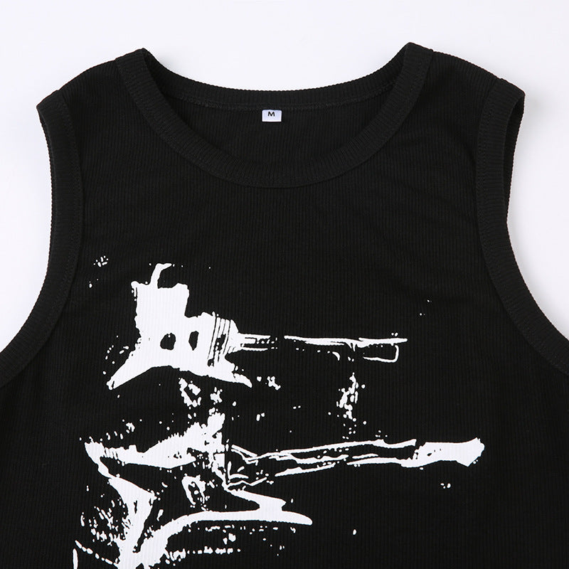 American Guitar Doodle Print Vest - cas7m