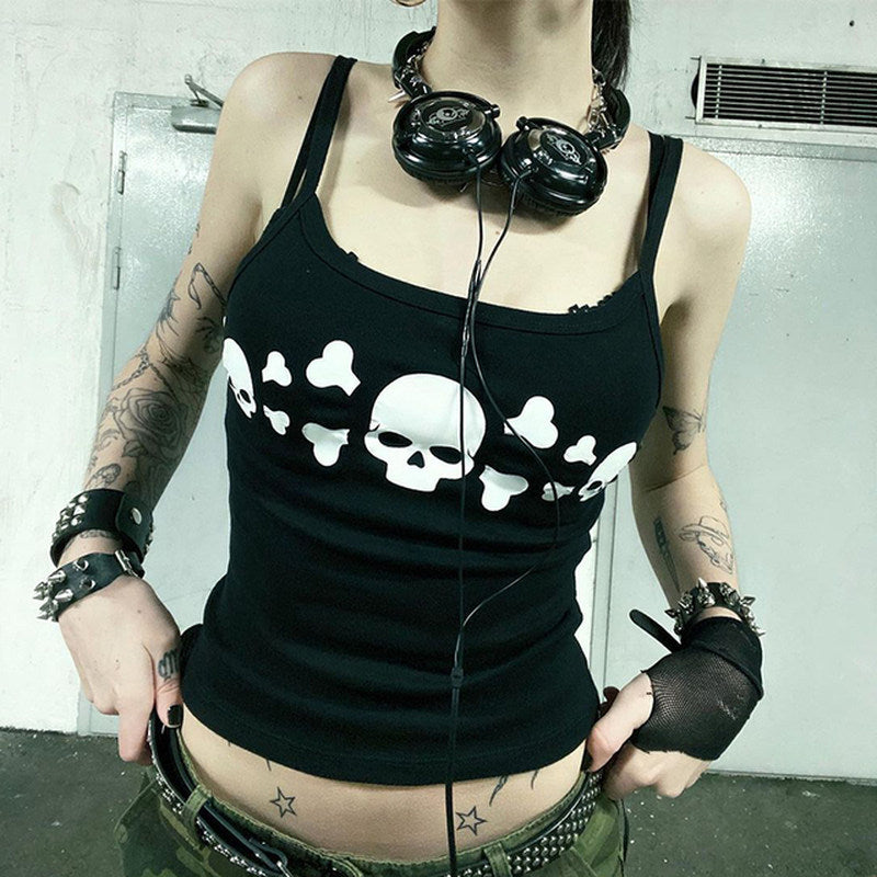 Vintage Punk Sexy Camis Top Gothic Fairy Grunge Graphic Prin - cas7m