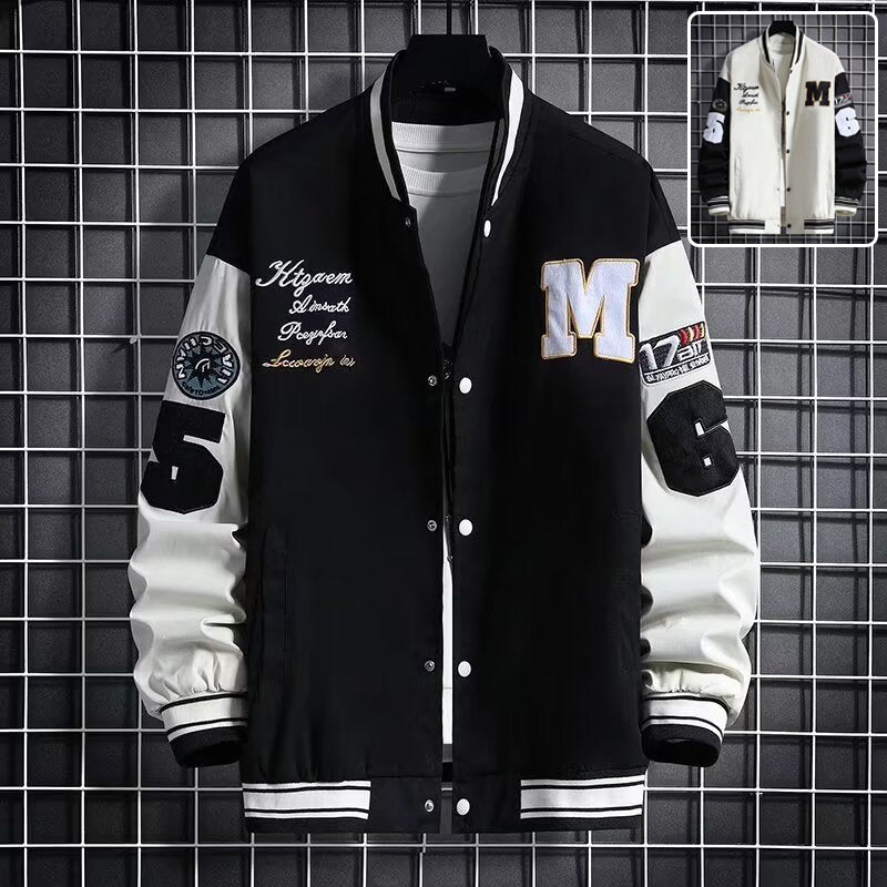 Men's Baseball Jacket Fashion Casual Letter Number Print Button-down Tops Streetwear Clothing - cas7m