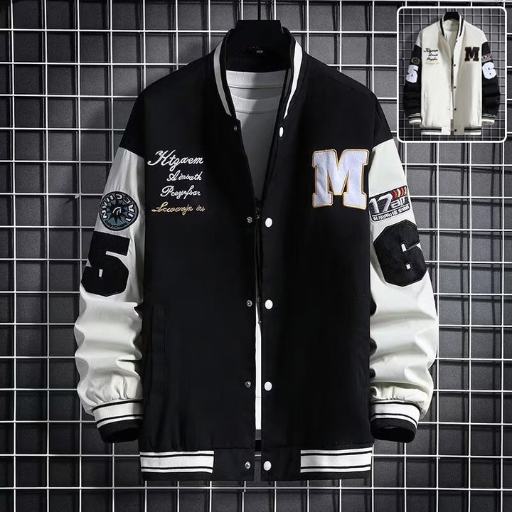 Men's Baseball Jacket Fashion Casual Letter Number Print Button-down Tops Streetwear Clothing - cas7m