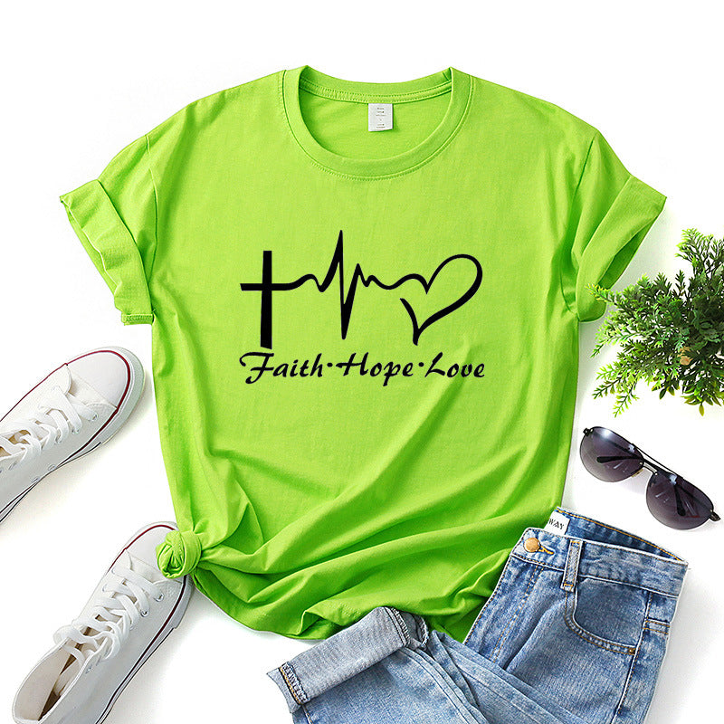 Faith Hope Love Letter Short-sleeved Cotton Bottoming Shirt - cas7m